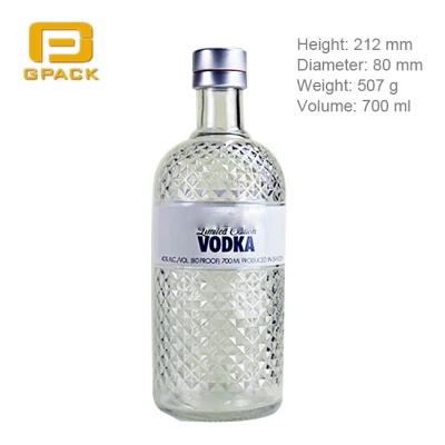 Bouteille en verre de Vodka de 700ml, modèle similaire vide, avec couvercle à vis en aluminium, vente en gros