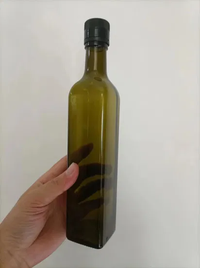 Bouteille d'huile d'olive verte carrée en verre de 1000 ml avec couvercle assorti